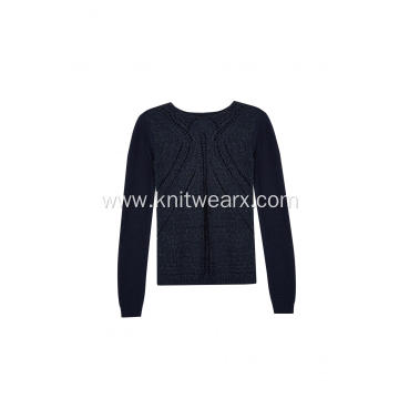 Women's Knitted Boat-Neck Textured Pointelle Pullover